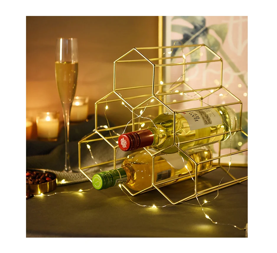 
Modern Wrought Iron Bar Table Red Wine Storage Rack Gold For Counter-Top 