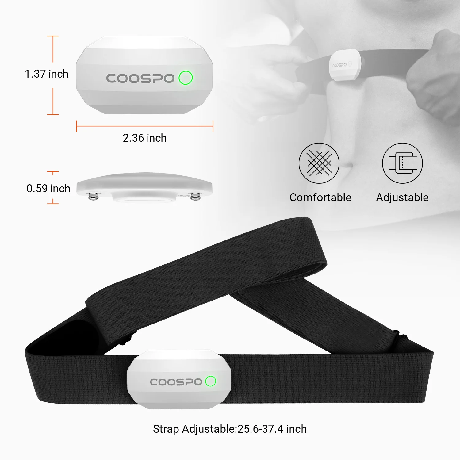 COOSPO H808S Bluetooth ANT+ Chest Heart Rate Monitor for Indoor Outdoor Cycling Running