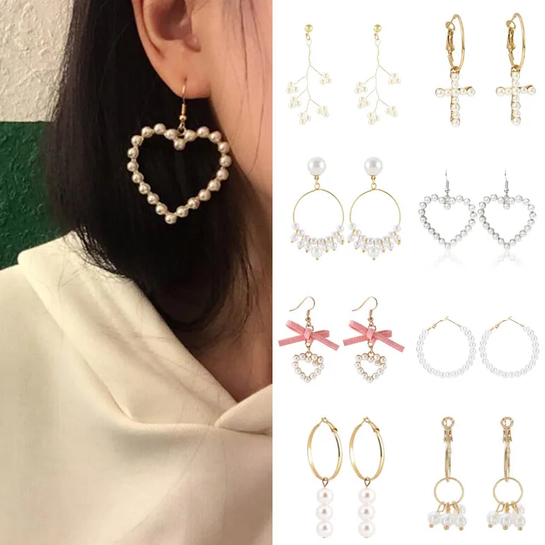 
statement custom freshwater pearl jewelry natural real pearl cross drop earrings 