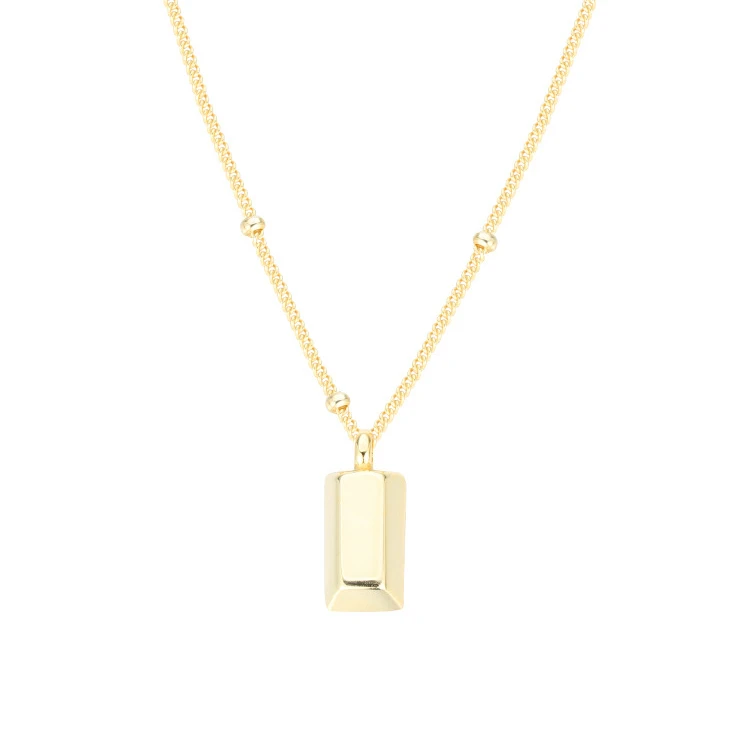 Rectangle gold bar necklace in 2022 new female sterling silver necklace female high design sense niche clavicle chain female