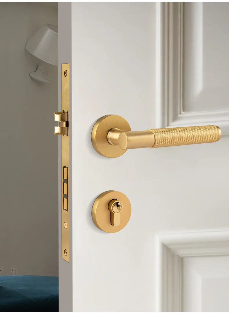 Luxury 304 Stainless Steel Knurled Black/Gold Round Bar Door Lock Hardware Interior Door Lever Pull Handle for Passage and Priva