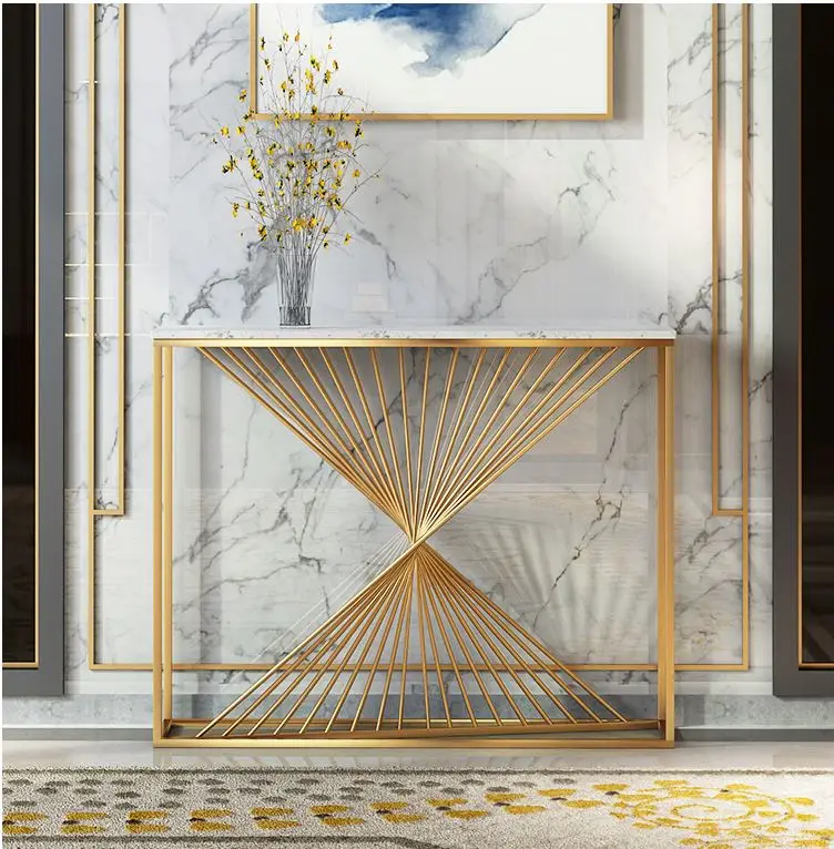 
2021 new design luxury marble top hallway corner console table decorative living room console table 