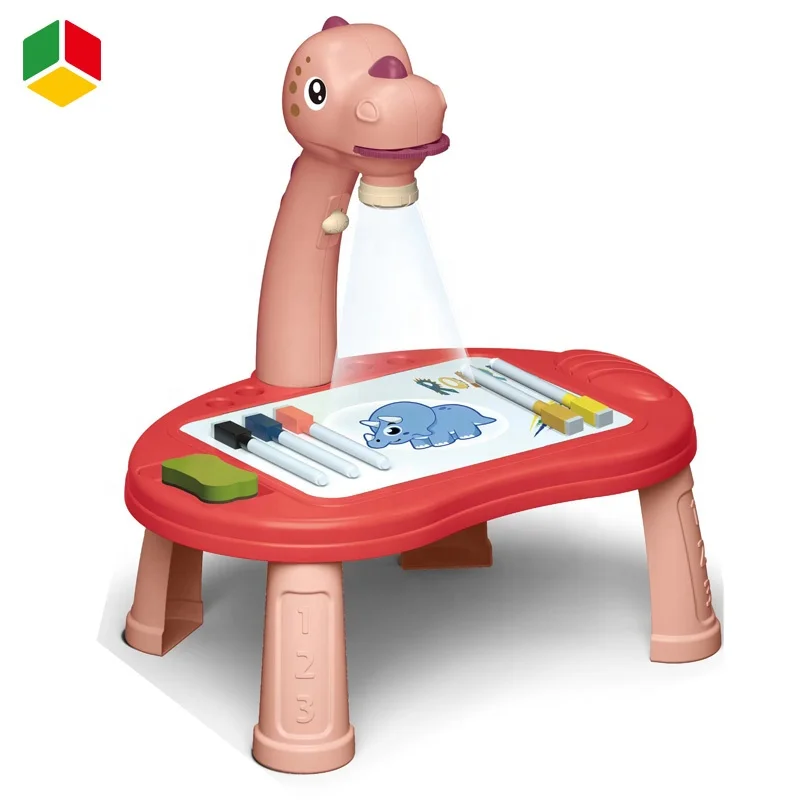 QS Hot Sale Parent-child Interactive Color Projector Art Dinosaur Drawing Desk Children Projection Drawing Board Toys For Sale