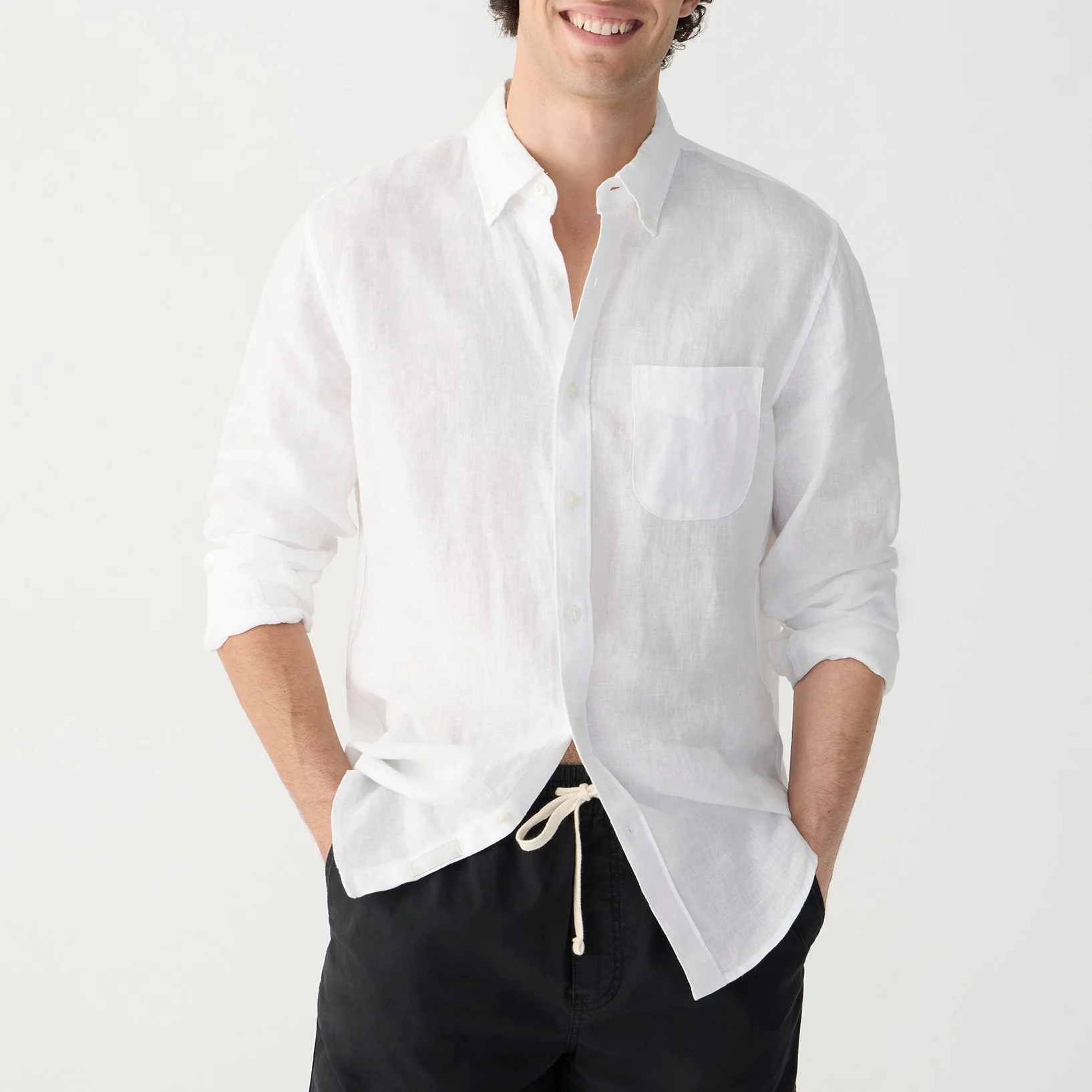 Custom Wholesale Casual Long Sleeve Breathable White Cotton Linen Shirt For Men