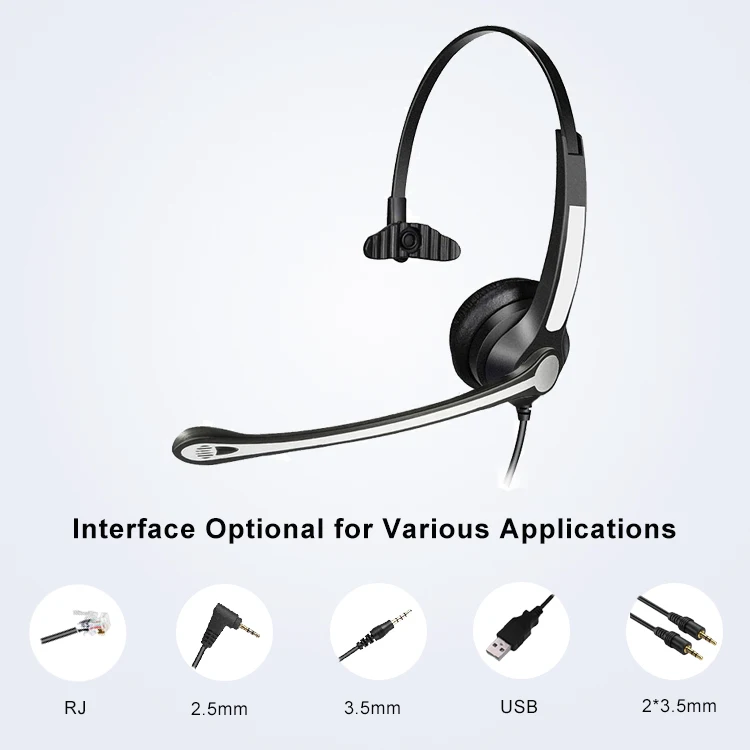 Hands Free Monaural Telephone Headset for Office Call Centre