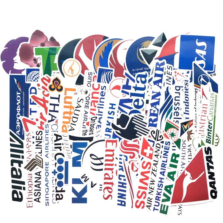 52pcs/bag personality Airline logo PVC stickers for luggage wall remote control skateboard glass waterproof stickers