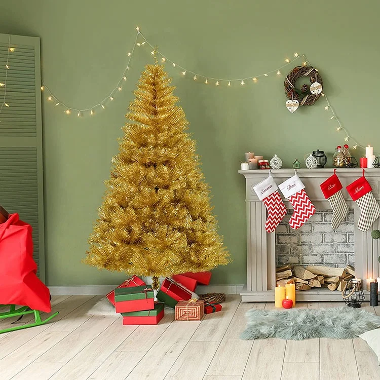 Wholesale high quality 6ft pet tinsel artificial christmas tree gold