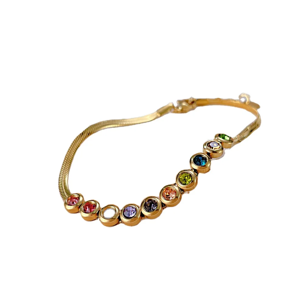 Модный браслет из титановой стали с разноцветными кристаллами-шикарный и уникальный дизайн для светлой кожи популярный в социальных сетях женщин