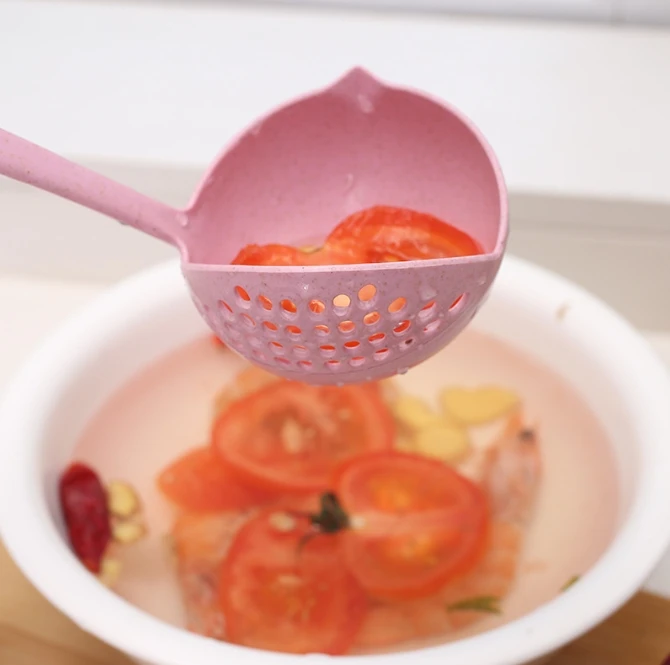 2in1 Long Handle Modern Design Wheat Straw Colander Soup Drainer Kitchen Accessories Tool Modern Style Soup Spoon and Drainer
