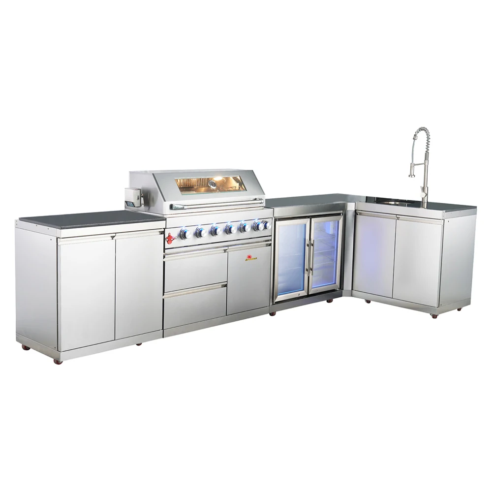 New Style BBQ Gas Grill Bbq Grill Portable With Store Cabinet  And Double Door Fridge for Outdoor Kitchen