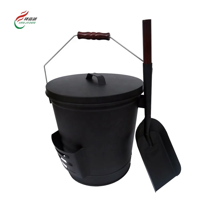 Factory Outlet Fireplace Coal Bucket Household Metal Matte Black Coal Buckets With Shovel