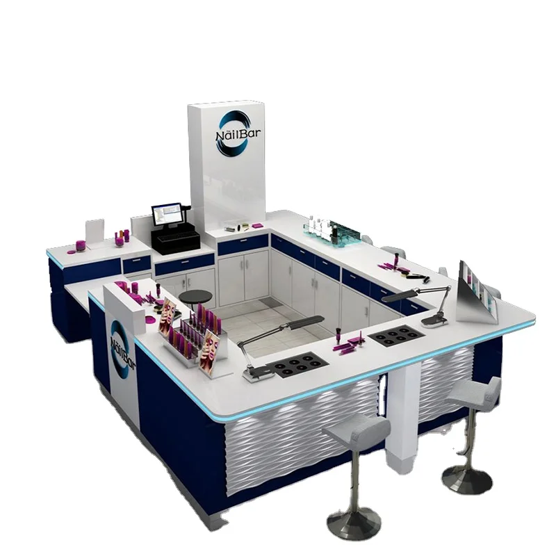 Factory Price Shopping Mall Wooden  beauty manicure furniture mall beauty nail bar kiosk