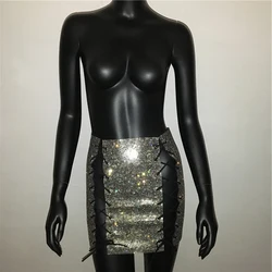 SH1028 Luxury Glitter Metal Crystal Diamonds Skirts Women Diamonds Rhinestone Lace Up Sexy Clubwear Nightclub Mini Skirt