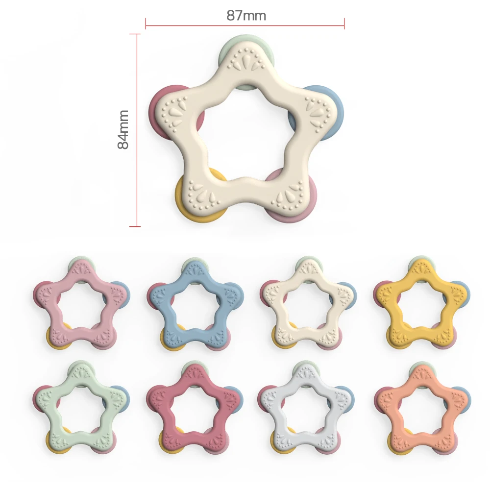 Wholesale Laser brand BPA Free Chewable Teething Toy Star shape Spinner Silicone Baby Teethers Toy
