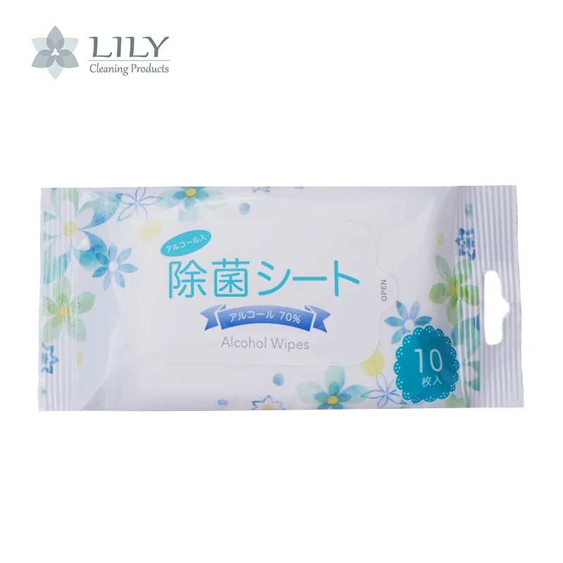 Private Label Disposable Wet Tissue Non Woven Fabric Hand Cleaning 10PCS Alcohol Free Wipes Scented Single Packed