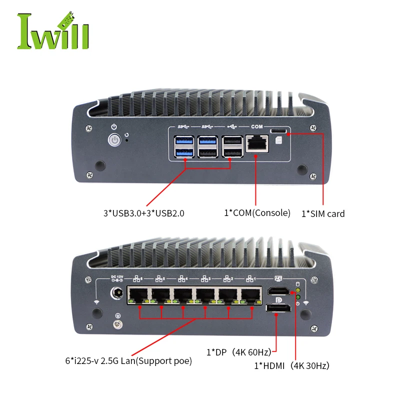 Безвентиляторный мини ПК I3 10110U брандмауэр Мини POE pfsense аппаратное обеспечение 6 lan компьютер