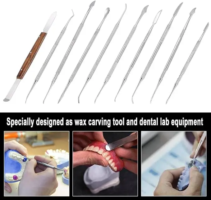 Stainless Steel Dental Wax Carver Tools,10 Pcs Double-Ended Wax Knife  for Dental Carving,Dentist Sculpture Instruments Kit