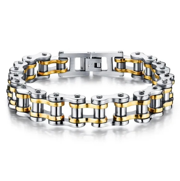316l stainless steel bicycle chain bracelet 24k gold chunky chain bracelet