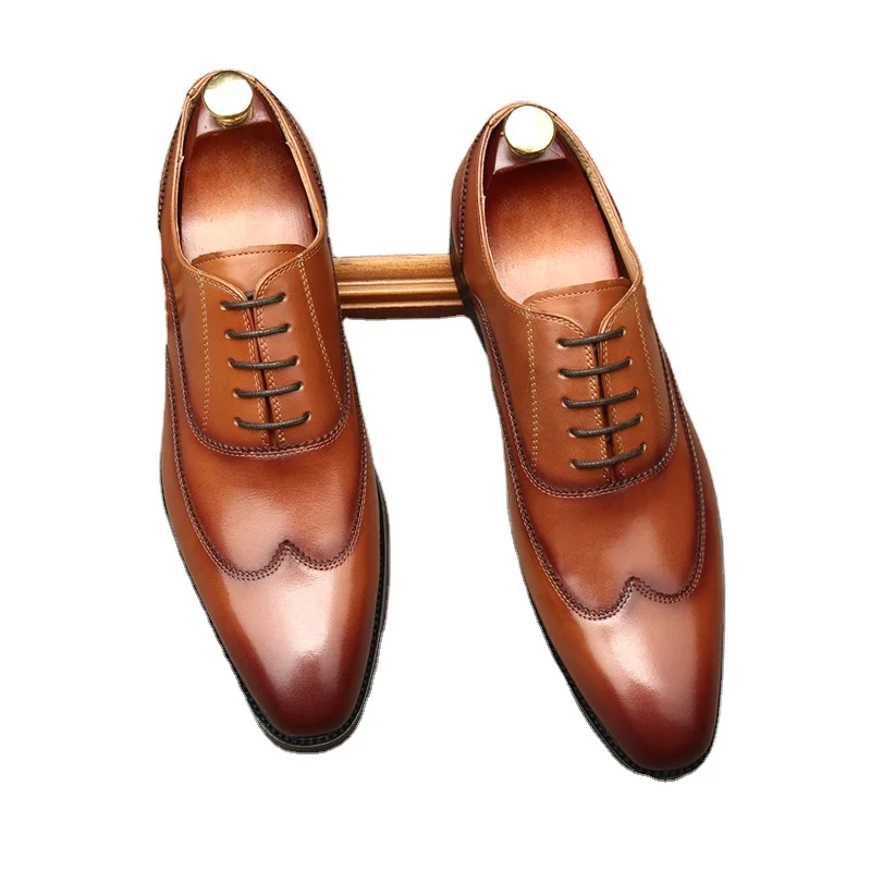 Европейский выпуск кожаные туфли для мужчин оксфорды на шнуровке Воловья кожа свадебная одежда работа платье