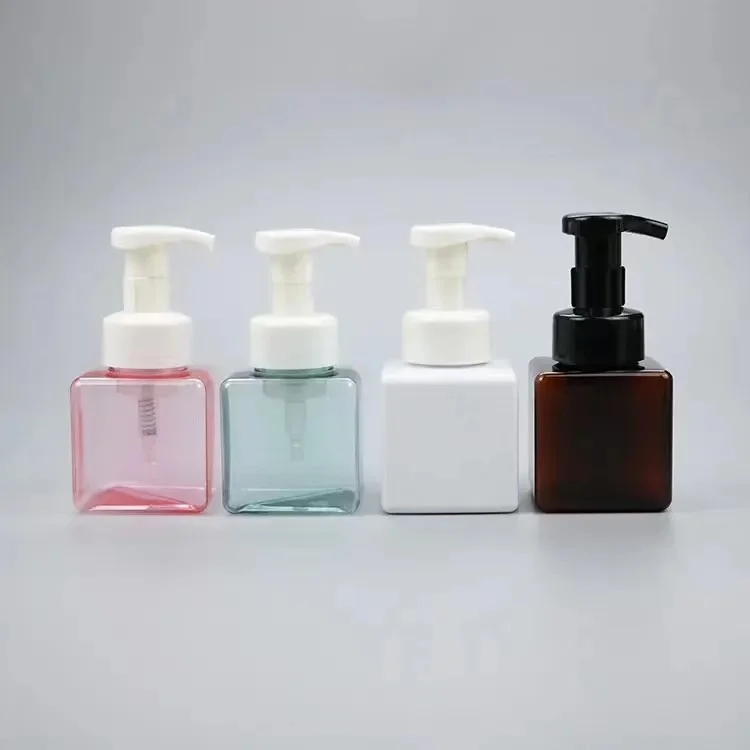 High quality square shape dispenser with pump hot sale plastic shampoo packaging portable refillable pump bottles