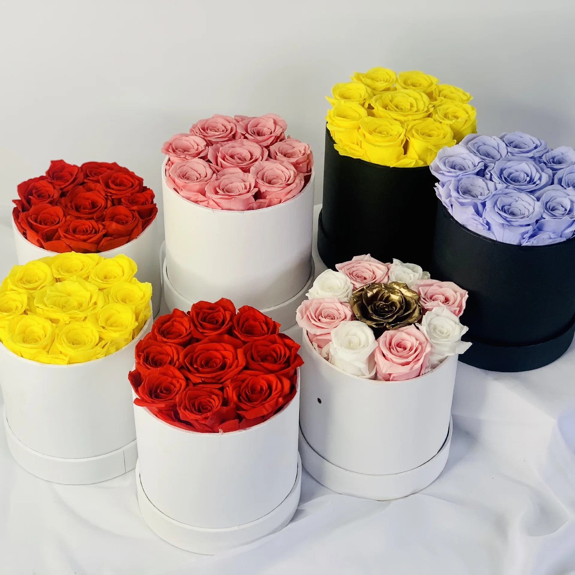 Luxury round box Preserved Beautiful Eternal Rose Flower Wedding Home Decoration Handicraft