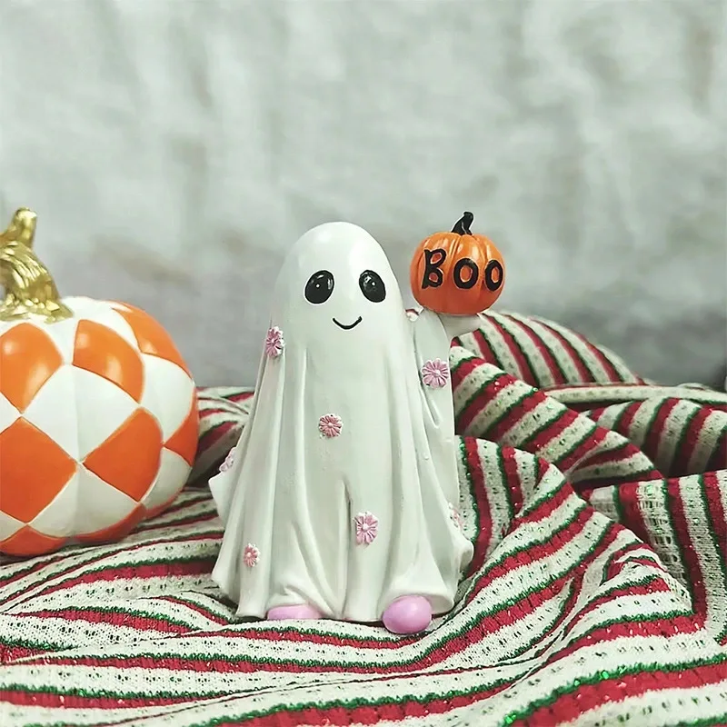 Hot Selling Halloween Ghost Pumpkin Figurine Resin Spooky Figure Prop Ornament Home Decoration for Bedroom Drawing Room
