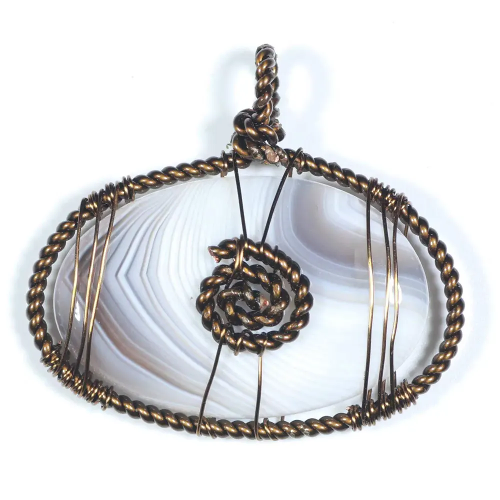 2022 New Arrivals Persian Agate Stone Necklace, Irregular Natural Botswana Agate Wire Wrapped Tumbled Stone Pendants Necklace