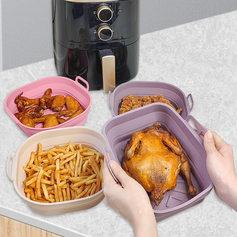 21cm*16cm Rectangular Food Grade Silicone Liner Folding Air Fryer Silicone Pot