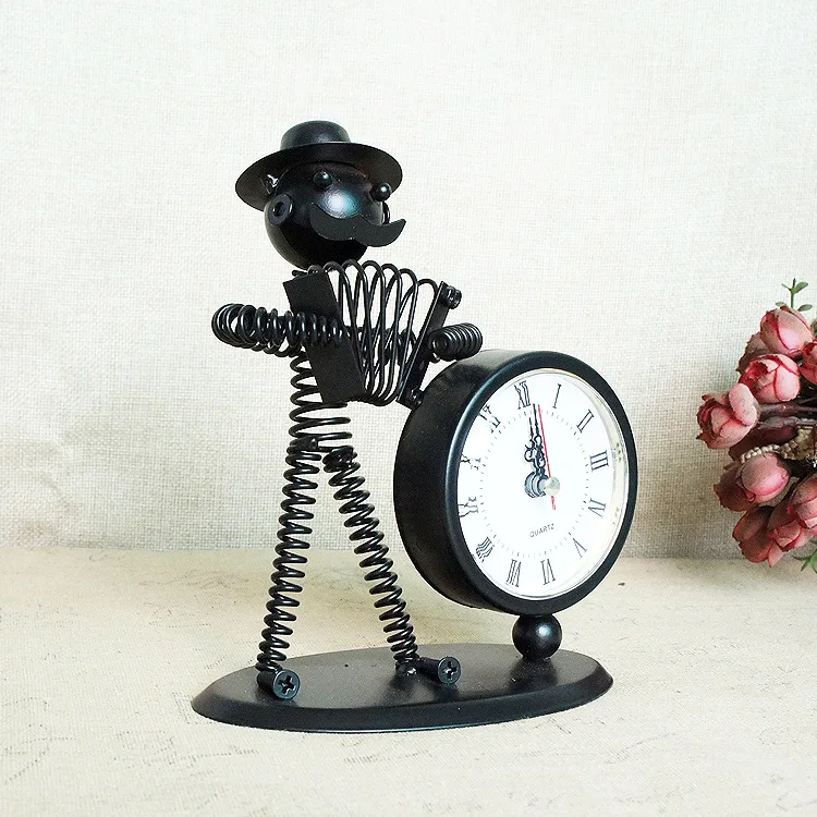 Little Iron Man Black creative desktop metal clock creative gift ideas home decor