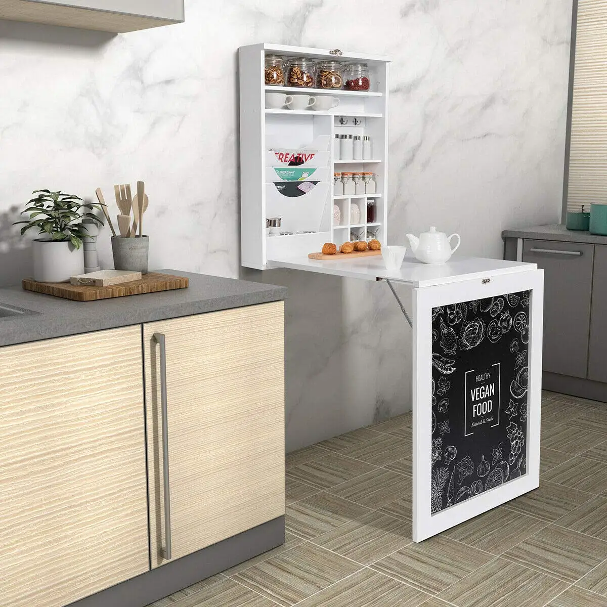 Wall Mounted Floating Desk with Chalkboard Space Saving Fold Up Desk Wall Mounted Convertible Desk