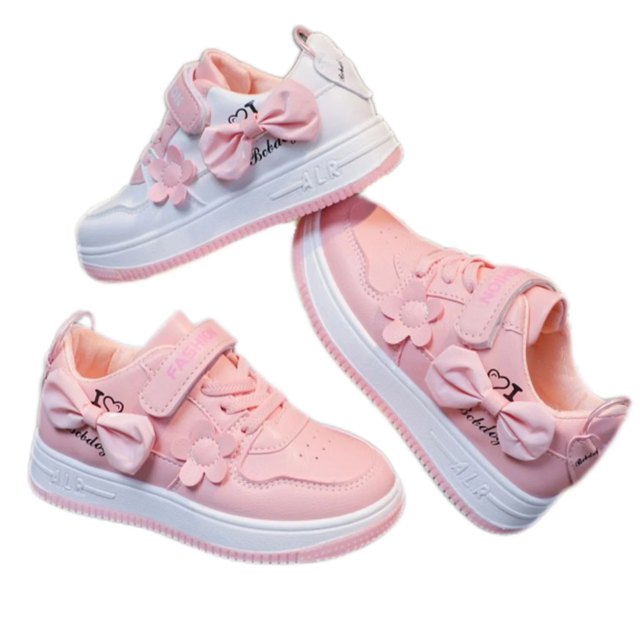 OEM Factory Children Footwear Kids girl Leisure Outdoor Pink Casual Sneakers Shoes Baby Girl Skateboard Shoes With Bowknot