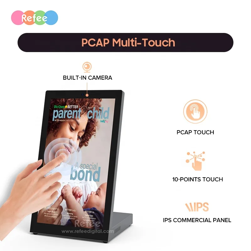 Portable Table Top Touch Screen Watch Display Stand Monitor Battery Kiosk Digital Display for Menu 13.3inch 15.6inch