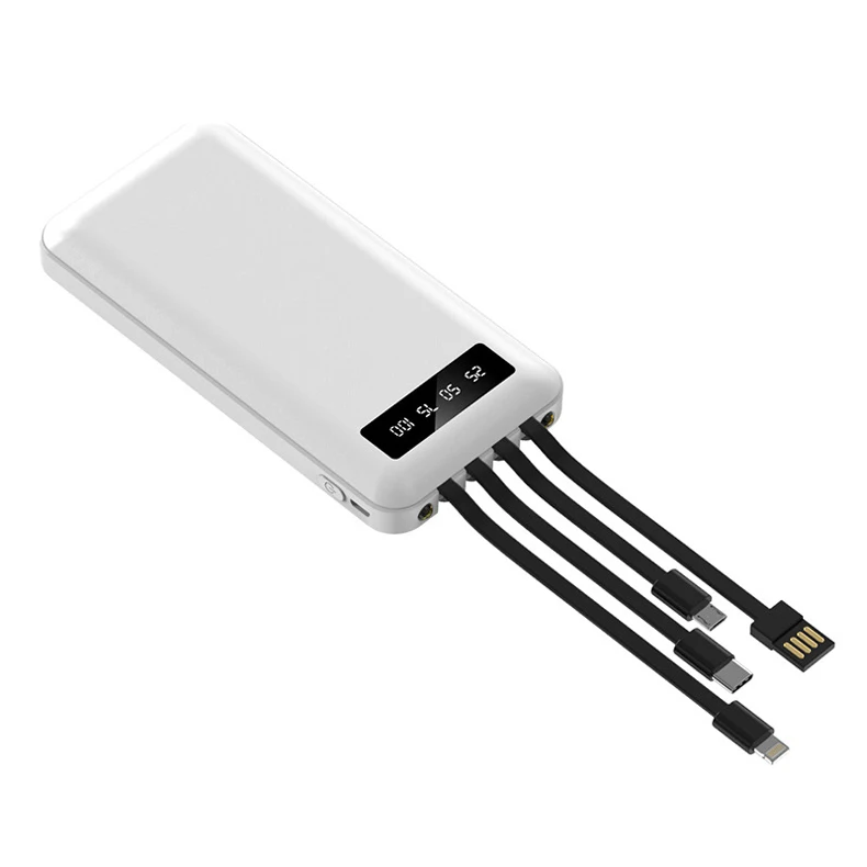 Powerbank 10000 мАч Быстрая зарядка поставляются с 4 проводами большой емкости внешний аккумулятор мобильного телефона для iPhone15