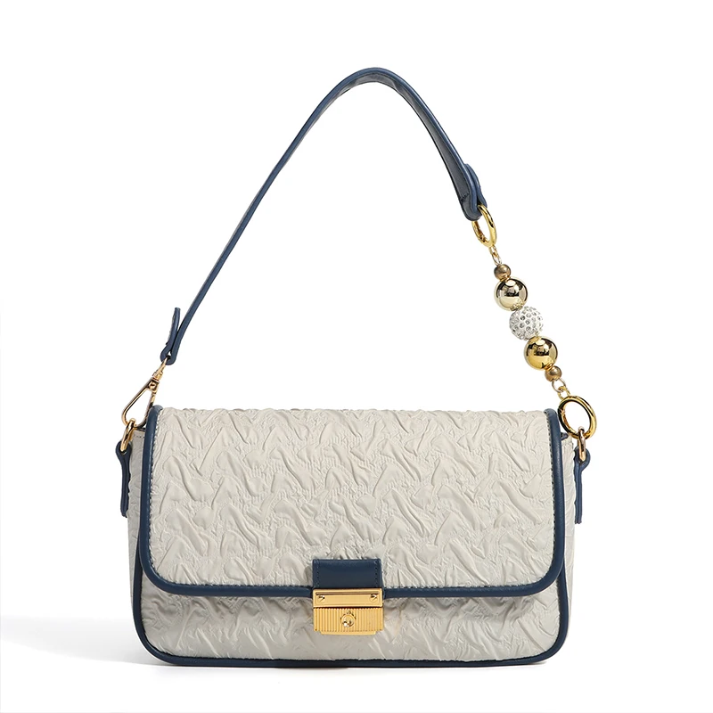 Hot Selling Fashion Solid Color with Beaded handle Pleated Shoulder Bag For Women