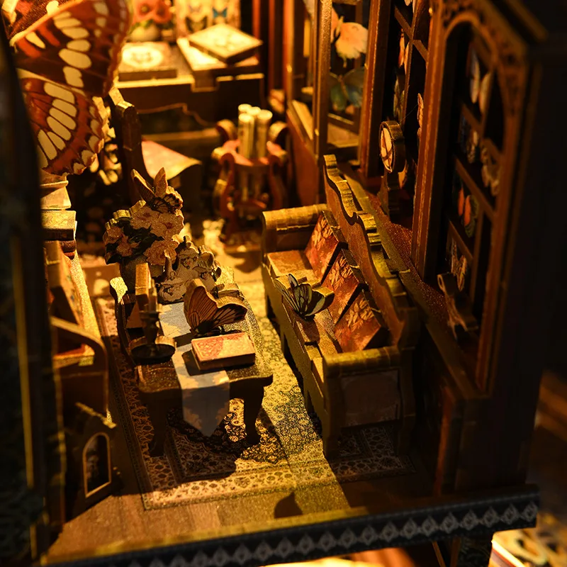 Diy book nook Girls heart butterfly collection room diy book nook handmade assembled model doll house for girls creative gift