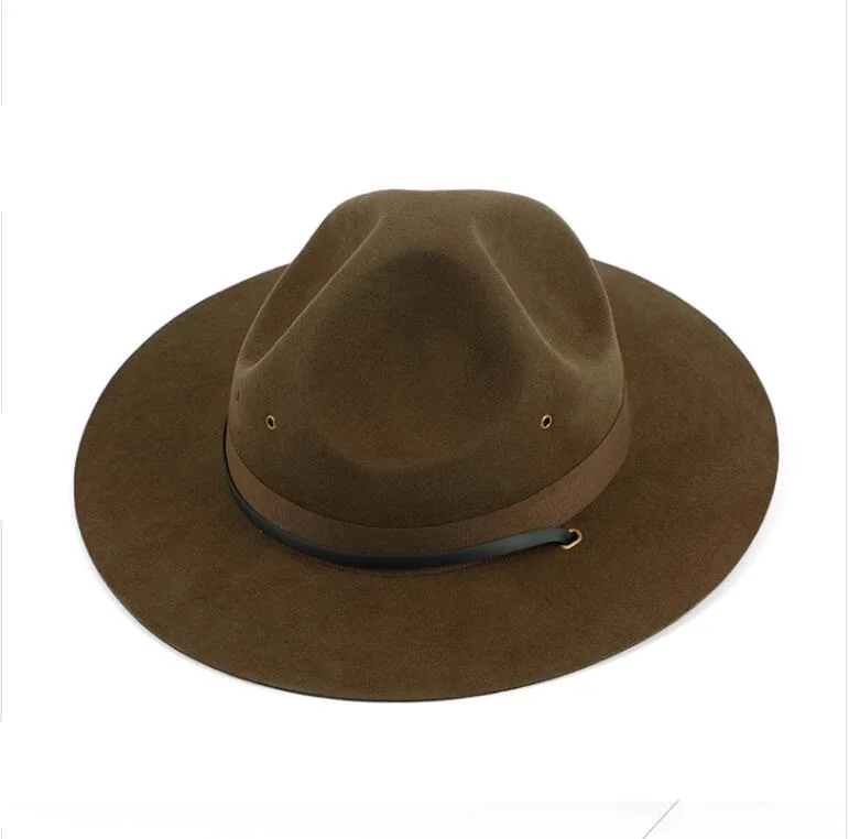R112 Classical 100% Wool Derby Large Brim Hat Fashion US Marine Corps instructor Cap Jazz Cap