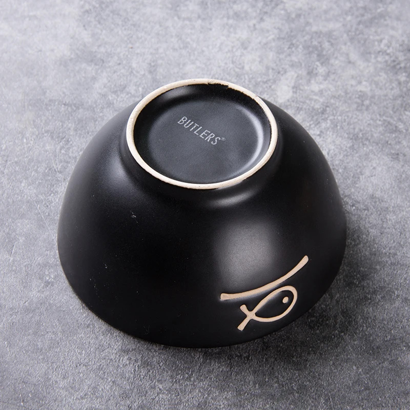 
Lucky Ceramic Black Pasta Ramen Noodles Soup Rice Bowls Decor 