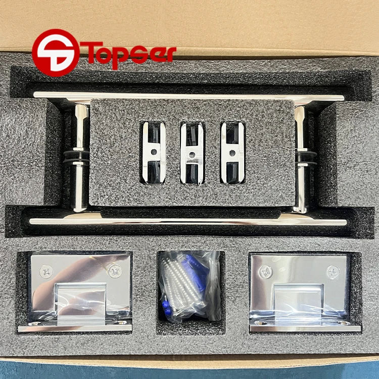 Bathroom Glass Door 90 Degree Plating Chrome Hardware Pivot Hinge Handle Set