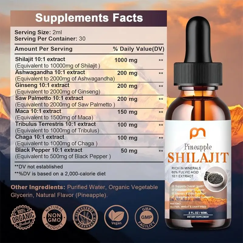 Капли из смолы Himalayan Shilajit для мужчин и женщин с фульвовой кислотой 85 микроэлементами иммунной поддержки OEM