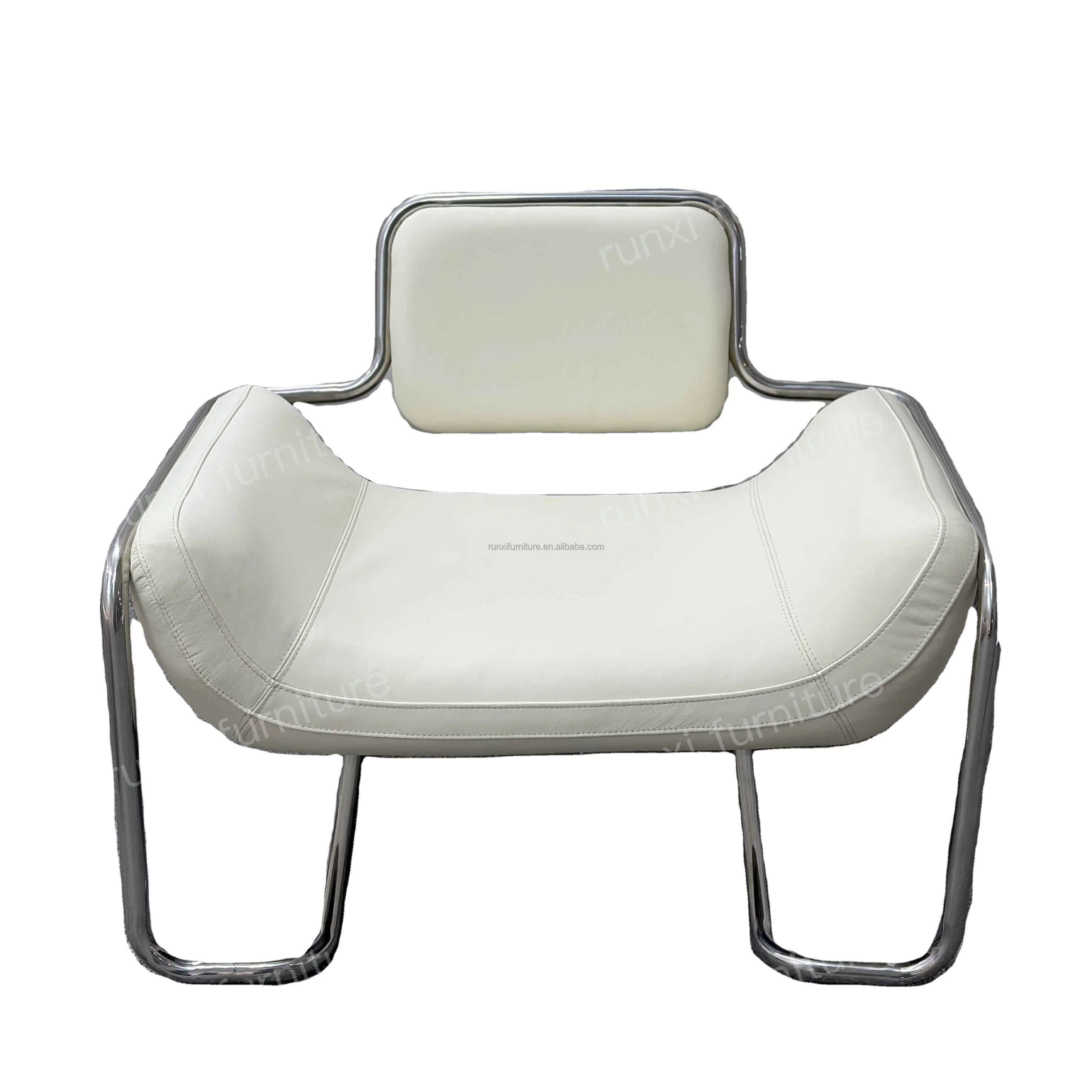 Convex Leather Single Chair with Stainless Steel Frame Simple Bean Bag Style for Living Room Leisure-Home Furniture