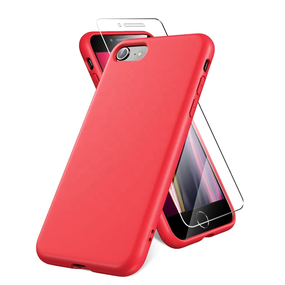 Горячие жидкий силикон мягкий резиновый чехол для мобильного телефона с защитная плёнка для экрана для Apple iphone SE 2020