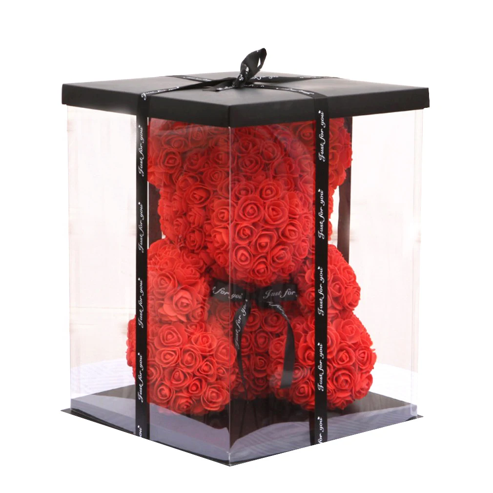 Popular And Premium Rose Flower Teddy Bear In Clear Gift Box
