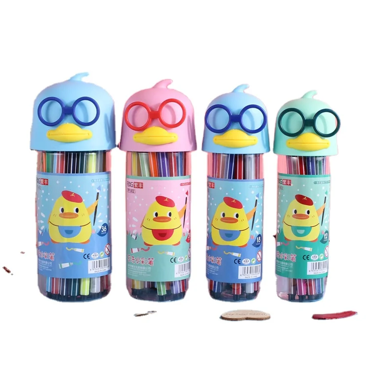 Children cartoon eyes duck barrel color pen 12 color painting set wholesale primary school stationery graffiti drawing