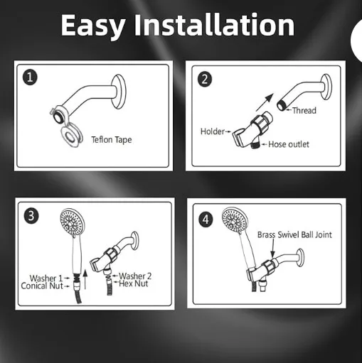 High Pressure Shower Head with Handheld, 10 Spray Settings Combo Water Saving Shower Heads with Stainless Steel Hose,Holder & PT