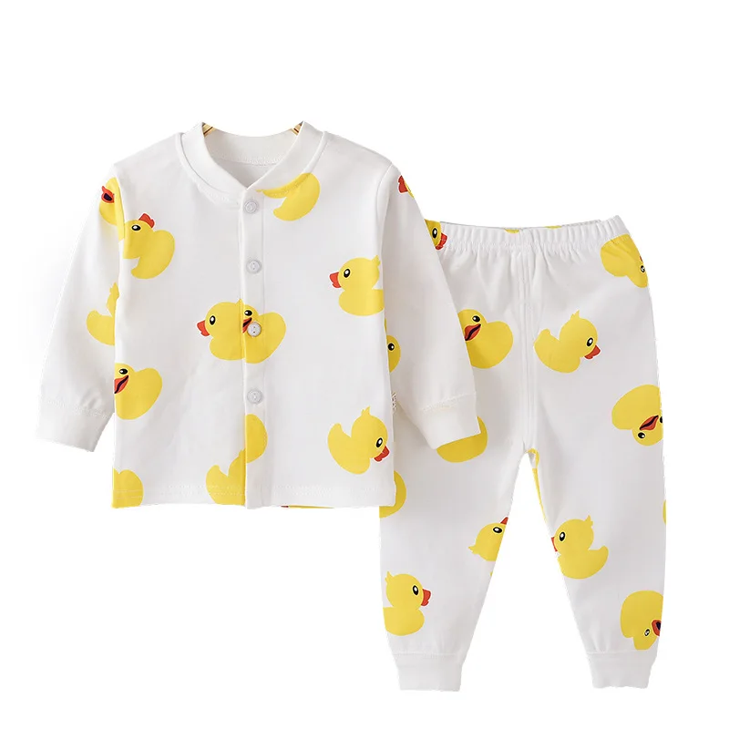 
High Quality 1 To 3 Years Old Kid Sleepwear Boy Girl Loungewear Long Pajama Cardigan Cartoon Print Cotton Pajamas Baby Set 