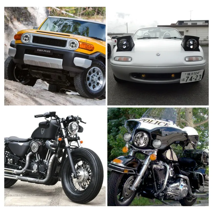 Tuff Plus 7 inch 80W round black led headlight 12V 24V car 4x4 offroad motorcycle headlamp