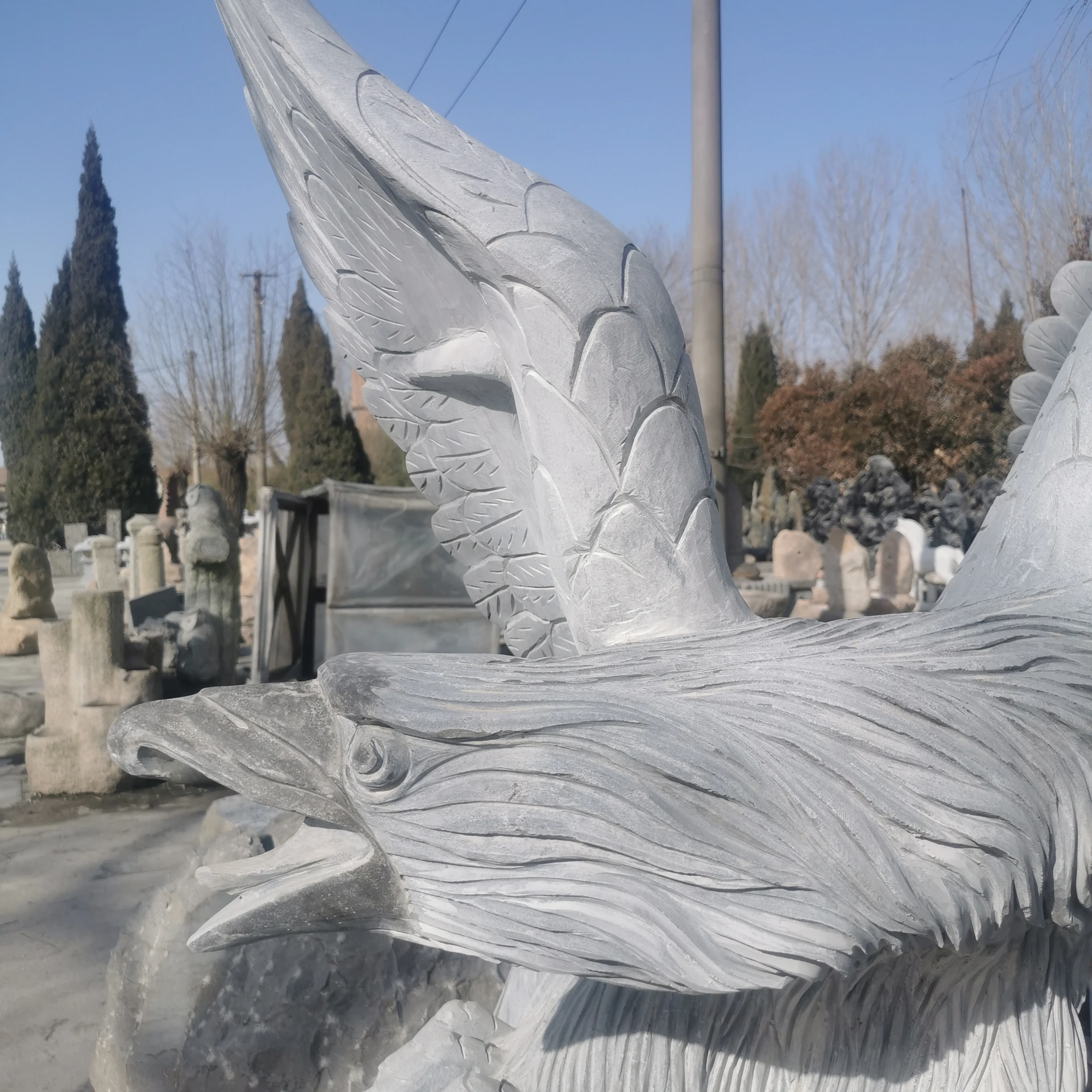 Carved gray Granite stone animal sculptures carvings eagle statues for garden