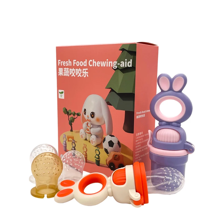 BPA Free Soft Push-style Baby Food Grade Silicone Pacifier Teething Relief Solid Fruit Feeder Fit to Freezer Popsicle Molds Tray