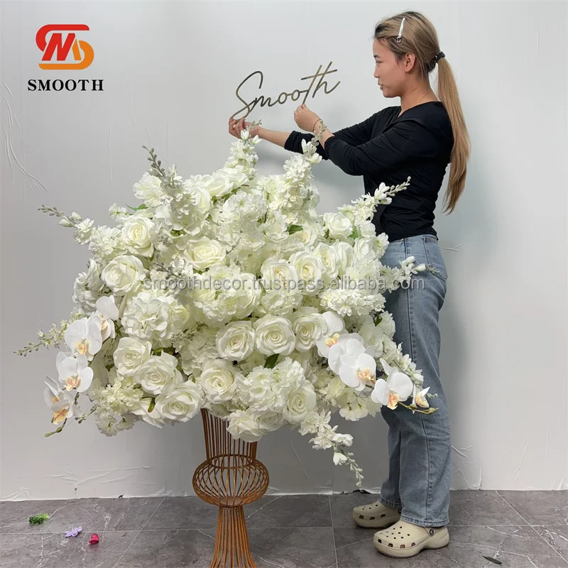 SMOOTH Best Seller Large Wedding Centerpieces Flower Arrangements 80cm Big Artificial Silk White Rose Flower Ball