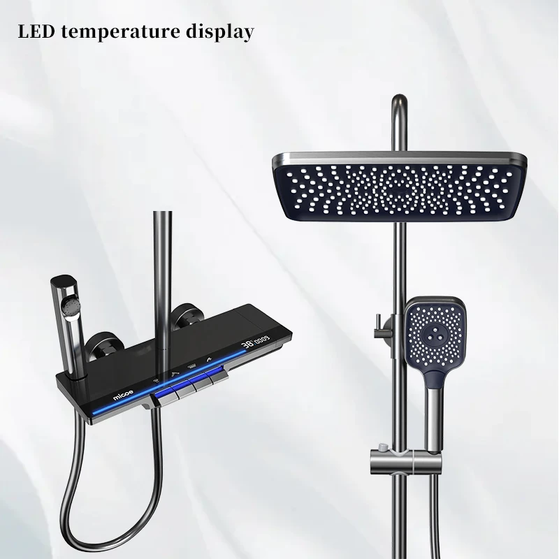 MICOE 13 inch Shower Head Rain Waterfall Mist Bathroom LED temperature display Shower Faucet Set